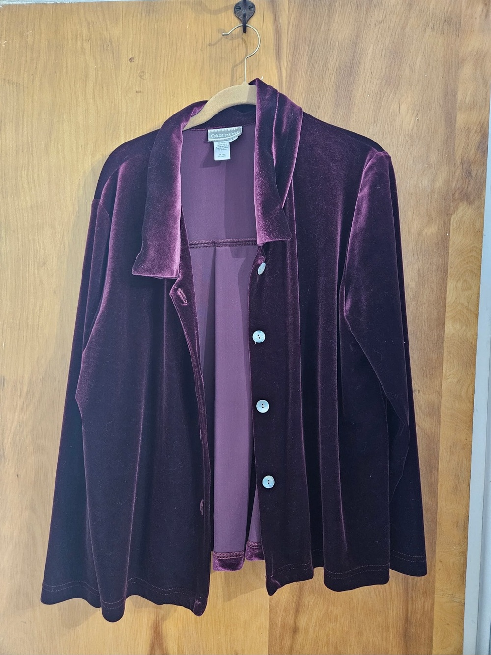 Coldwater creek burgundy velvet like button up